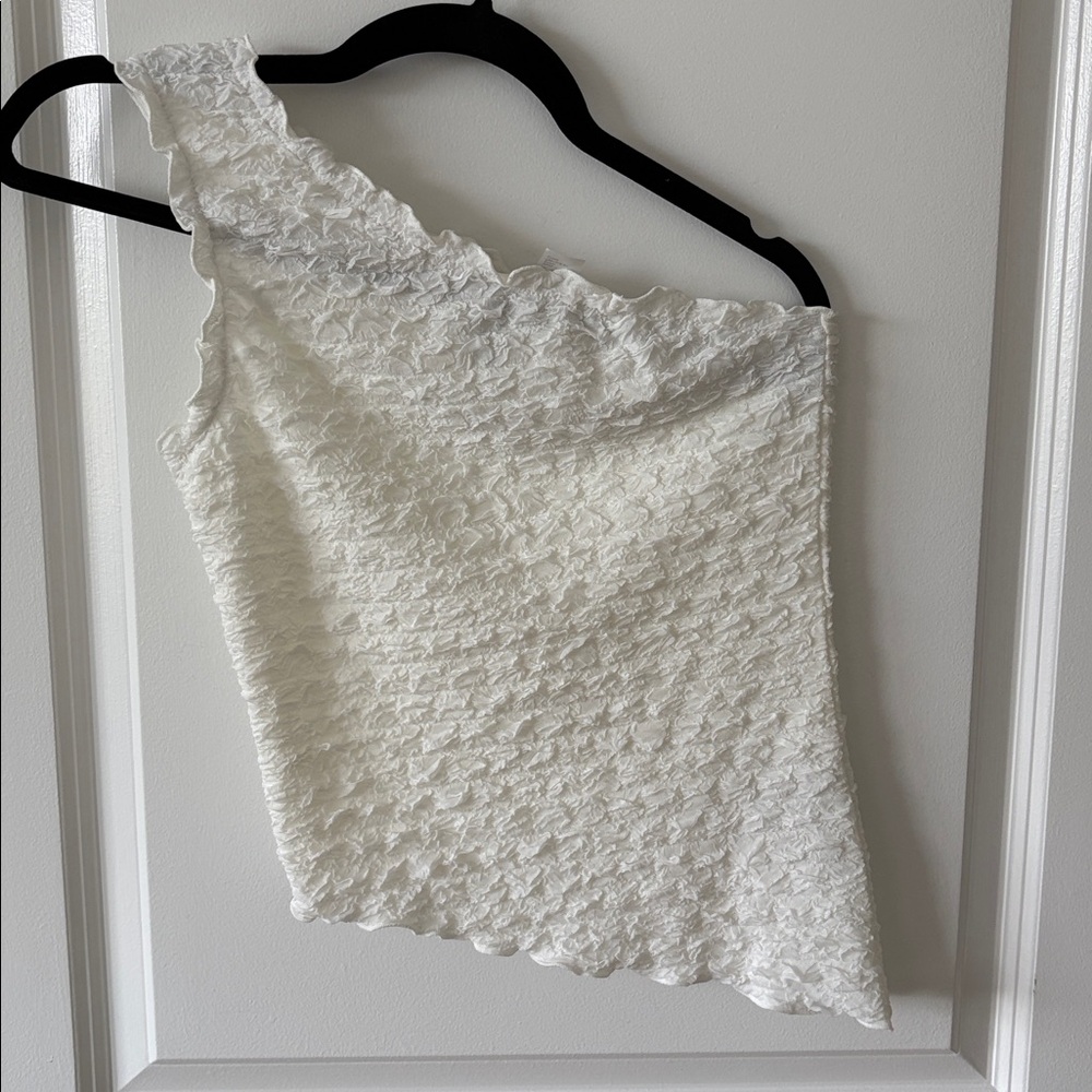 H&M White Textured One-Shoulder Asymmetrical Top